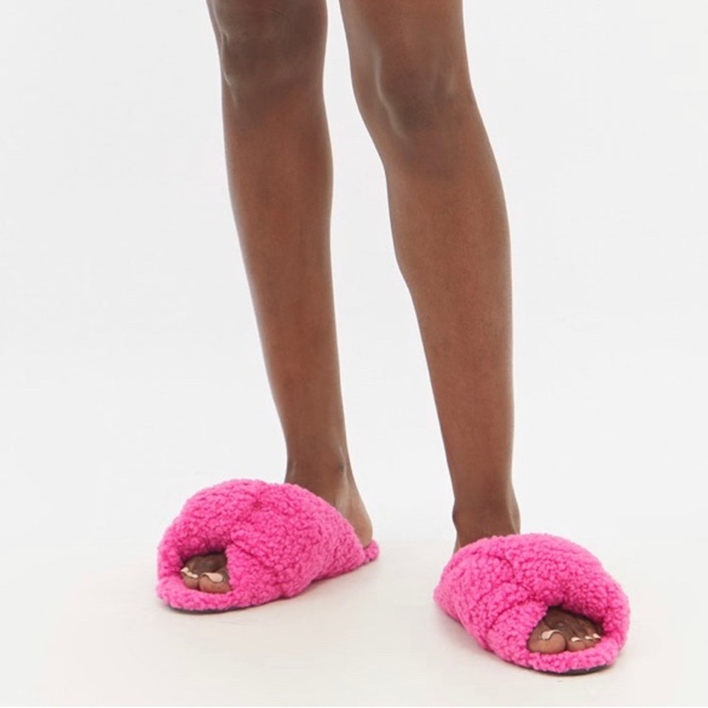 Balenciaga knotted faux shearling slides/sandals